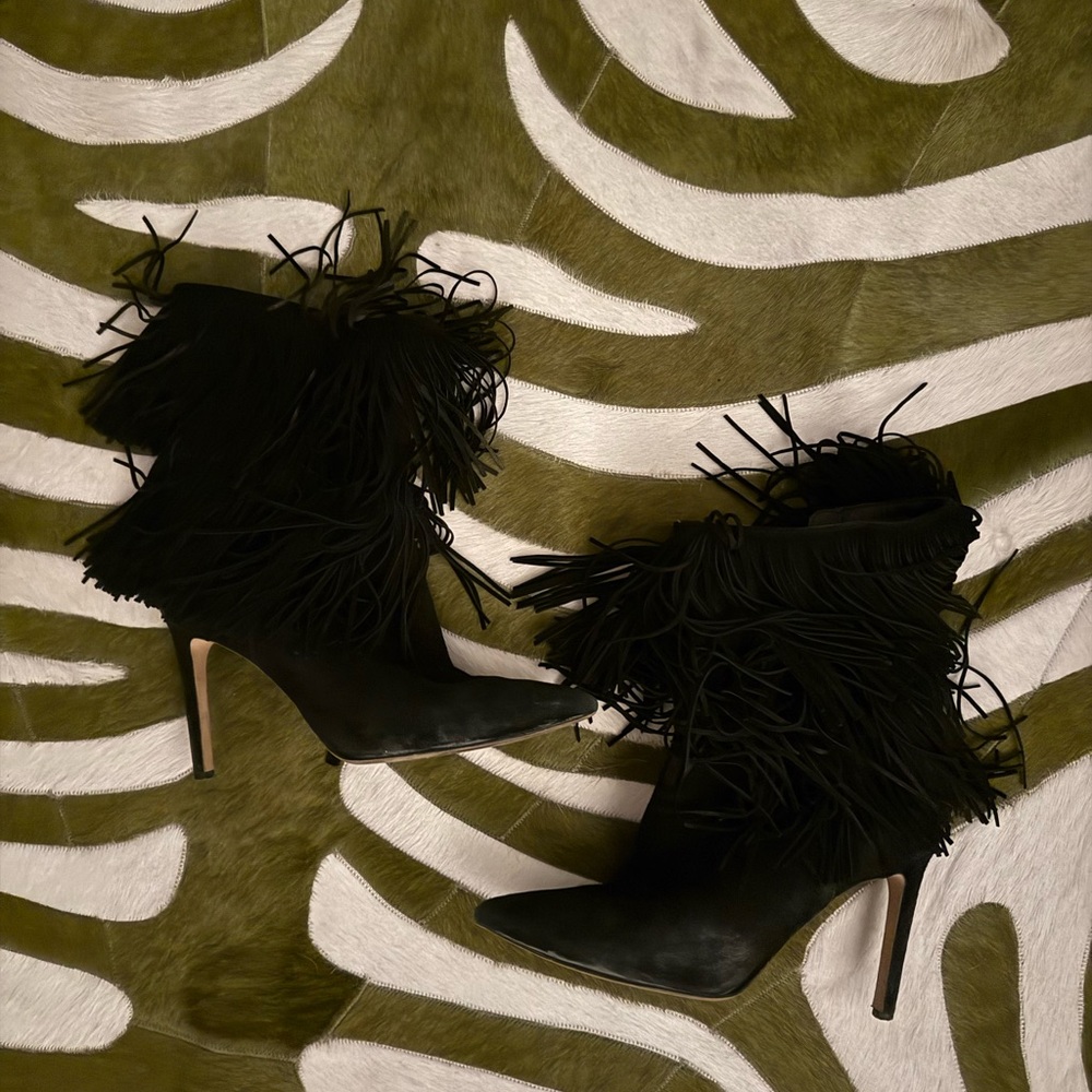 Sam Edelman Black Fringed Heeled Boots